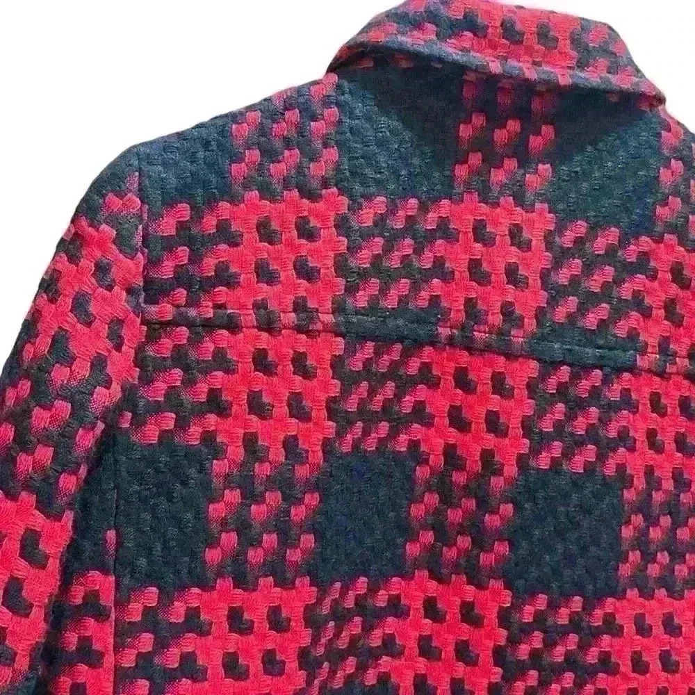 Coldwater Creek Jacket Size 8 Red Black Woven Career Women's Short 3/4 Sleeve - Picture 5 of 8